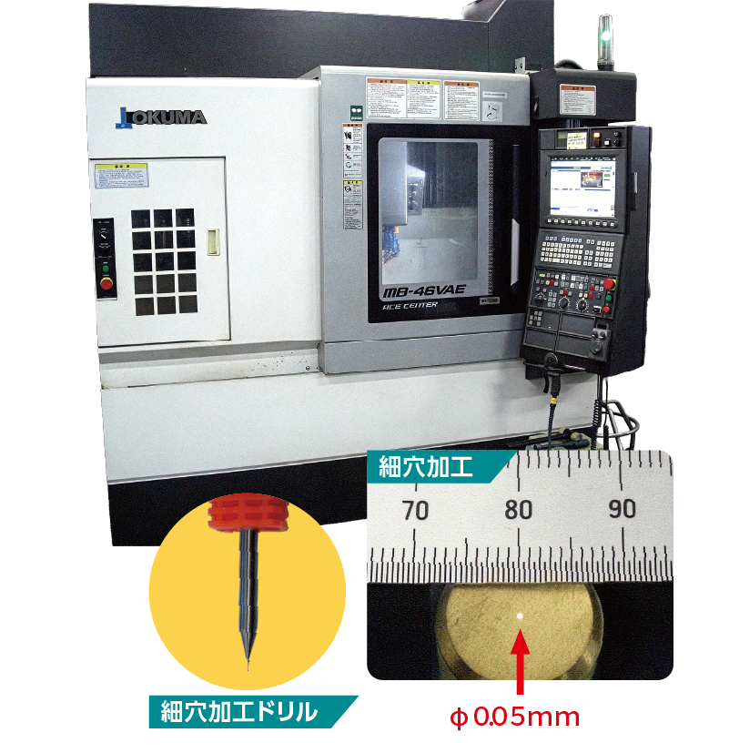 MC 加工機(OKUMA MB-46VAE)+ 細穴加工ドリル + 細穴加工